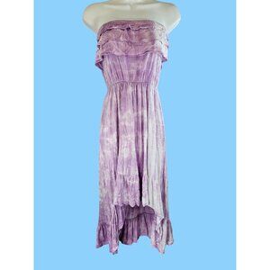 Boho Daze Strapless Layered Ruffle Trimmed Dress Purple and White Tye Dye Size M